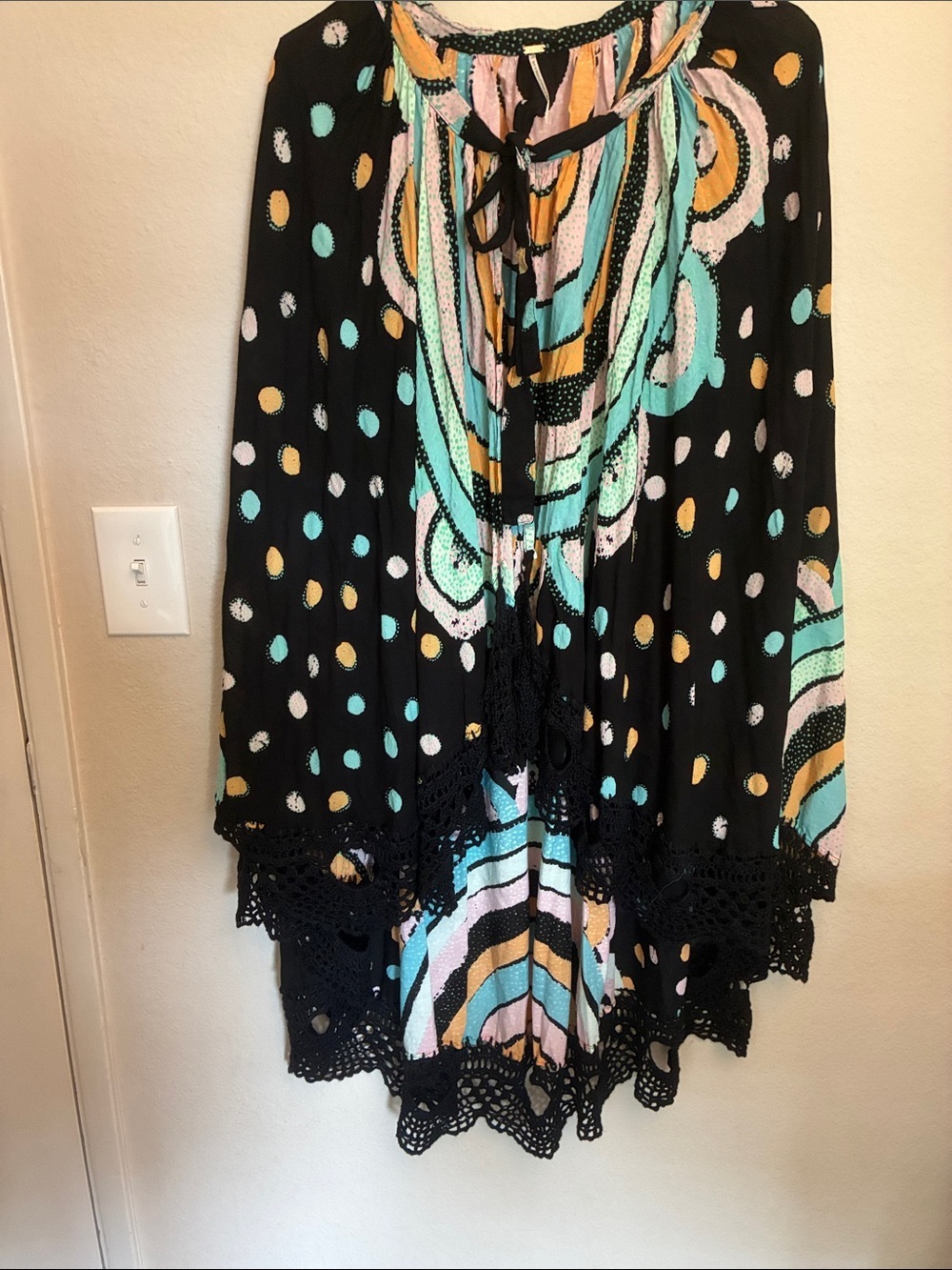 Free People Bayside Stripe Crochet Poncho Cape - Black Combo